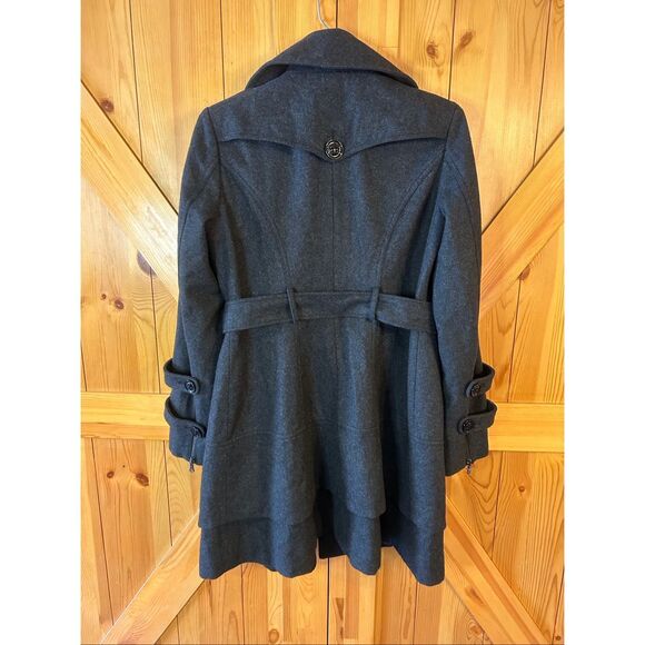 VINTAGE GUESS Wool Blend Belted Black Dress Coat Size Medium (5477) - Picture 9 of 9